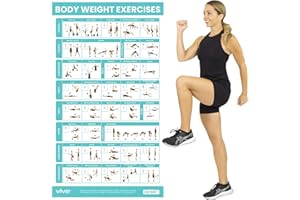 Vive Poster laminato per esercizi di peso corporeo, per esercizi di allenamento in casa e palestra, accessori decorativi per la stanza, per addominali, glutei, core, gambe, braccia, schiena, senza