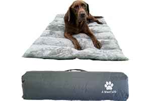 A WOOF LIFE Large Travel Dog Bed. Indoor & Outdoor Portable Roll Up Mat with Water Resistant Base and Soft Upper-side. Great for a Garden, Camping, Car Boot, Crate, or Office.