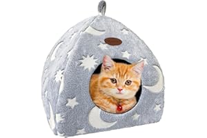 Mooipet Katzenhöhle Plüsch Katzenhaus mit Waschbarem Kissen Faltbare Katzenzelt Höhle mit Handle Weiches und Warmes Katzenbett für Drinnen 33x33x35cm