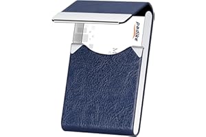 Padike Professional Business Card Holder PU Leather Business Card Case Name Card Holder Slim Metal Pocket Card Holder with Magnetic Shut (Z-Blue)