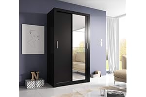 ARTI MOEBEL24_PL Schwebetürenschrank Kleiderschrank AR-06 ARTI Garderobenschrank mit Spiegel Schiebetürenschrank (Schwarz Matt)