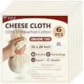 6 Pieces Cheese Cloths 50x50cm-Grade 100% Unbleached Cotton Reusable for Filtering Nut Milk, Yogurt and Cheese (Filtration Cl