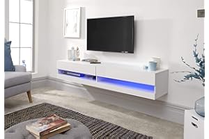 GFW Galicia Wall Mounted Gloss TV Unit with LED - 150cm White