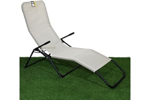 MARKO OUTDOOR Rocker Lounger Cream Sun Chair Recliner Outdoor Garden Furniture Folding Chair
