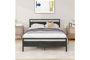 BOFENG 4ft6 Double Bed Frames with Wood Headboard,Heavy Duty Metal Platform Bed Frame Double Bed No Box Spring Needed,Mattress Foundation/Under Bed Storage/Sturdy Steel Slat Support/Black