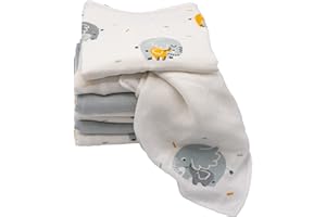 CLEVERE KIDS BABY-COLLECTION Clevere Kids - Salviette di garza, motivo elefante con bambino, classico panno di garza, confezione da 8 pezzi