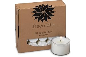 DecoLite: 50-500 Teelichter Nightlights in transparenter Hülle | 8 Stunden Brenndauer | 100% made in Germany | RAL Geprüft | höchste Qualität | Kerzen in Durchsichtigem Behälter (50)
