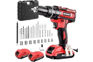 BETENST Taladro Percutor Bateria 21V, Taladro Atornillador 42N.m con 2x2.0Ah Baterías, 25+3 Ajuste, 30 Accesorios, Portabrocas de 10mm Para Hogar, Bricolaje