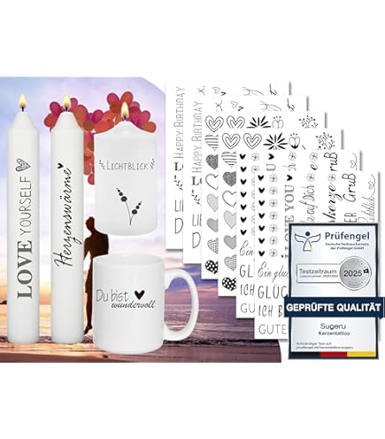 4 Bögen Kerzentattoos - Wasserschiebefolie Für Individuelle Kerzendekoration