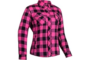 GREAT BIKERS GEAR - Women Motorcycle Flannel Checkered Motorbike Shirt Reinforced with Protective Aramid Lining Fabric with Free Ce Protectors