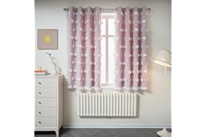 MYSKY HOME Gardinen Kinderzimmer Mädchen Verdunkelungsvorhang 2er Set Vorhänge mit Ösen Weiß Gaze Doppellagige Modern Gardine Kurz Wohnzimmer Verdunkelung Vorhang, H 160 x B 132 cm, Rosa