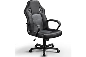 Yaheetech Silla Escritorio Oficina Silla Gaming Ergonómica Giratoria Trabajo Soporte Lumbar Silla de Ruedas Gris Silla de Escritorio de Oficina