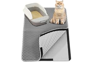 BUCOMTU Tapis Litiere Chat 60x45 CM Tapis Litiere Chat pour Velcro,Double Couche Tapis pour Chat,Box litière étanche mate, EVA (Gris)