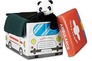 Relaxdays Almacenaje de Juguetes Ambulancia, Piel sintética, Blanco, 32x48x32 cm