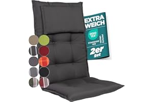 gardisun Gartenstuhlauflagen Hochlehner mit Kopfteil I Extra Dicke Sitzauflagen I Made in EU I Ideale Polsterauflagen für Hochlehner I Auflagen mit extra hoher Lichtechtheit I 2er Set I Anthrazit