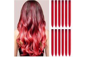LIPENS 12 PCS Red Hair Extensions Clip In for Kids Girls Women, 22" Red extensions, Synthetic Straight Hair Piece DIY Girls Hair Accessories on Daily Party