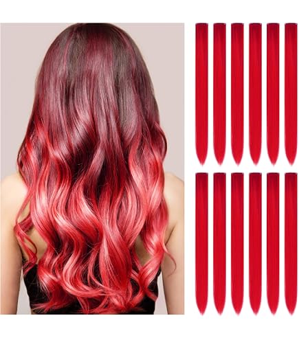 Lot De 10 Extensions De Cheveux Fluorescentes – 5 Couleurs (blanc, Rose, Vert, Bleu), Longueur 50 Cm, Avec Clips – Pour Fête, Carnaval, Cosplay, Halloween - 12