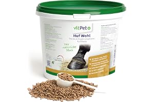 VitPet+ Huf Wohl - Speciellt mineralfoder för hästar - med biotin, zink, kiselgur och bryggerjäst - 4 kg - för att stödja hovtillväxt - inkluderar doseringssked