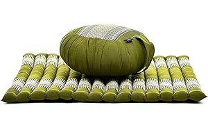Leewadee Meditation Cushion Set – 1 Round Zafu Meditation Pillow and 1 Square Roll-Up Zabuton Meditation Mat, Pillows Bundle Filled with Kapok