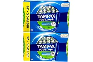 MITODIRECT Tampons Pearl Compak Super with Smooth Plastic Applicator, 48 Count (2 Packs of 24), Leak Protection, Fragrance-Free