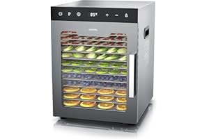 ‎ARENDO Arendo - Dörrautomat Edelstahl mit 12 Edelstahlgitter - 800 W - 30°- 90°C - 12 Edelstahl Einlegetabletts mit insgesamt 10.000 cm² - Dörrgerät Dehydrator Obsttrockner Dörrapparat - Obst Fleisch Pilze