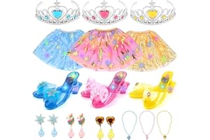 Dreamon Prinzessin Schuhe Mädchen mit Licht, Leuchtende Prinzessin Kleid Mädchen Prinzessinnen Schuhe Faschingskostüme mit Krone Halskette und Ohrringen Weihnachten Geschenk für 3 4 5 6 Jahre