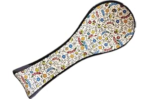 HeraCraft Hand Painted Spoon Rest Coaster - 24.5cm - Ottoman Tulips Patterned Stylish Kitchen Ontop Counter Ceramic Spoon Holder - Best Birthday Housewarming Gift Idea