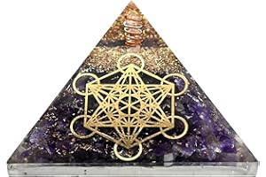 AMAZING GEMSTONE Améthyste Orgone Pyramid pour la protection contre les champs électromagnétiques et les énergies négatives - Pyramide de cristal d'améthyste naturelle (Cube Métatron)