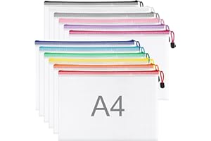 ‎WISYOK WISYOK 12 Stück Dokumententasche A4, Wasserdichte Mesh Dokumententasche mit Reißverschluss, Reißverschlusstasche für Dokumente, Dokumententaschen für Büro, Schule und Reisen (33×23cm, 12 Farben)