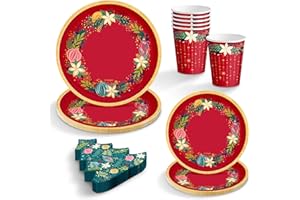 OH YEAH - Kit Vajilla Navidad 6 Personas Ornaments - 38 Piezas - Platos, Vasos, y Servilletas Desechables - Temática Navideña - Cenas Navideñas, Reuniones Familiares y Fiestas de Fin de Año