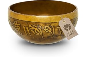 AVANDA Campana tibetana a forma di fiore della vita per yoga, meditazione e relax, Ø 10 cm, 400 grammi, superficie antica, lavorazione artigianale tradizionale di qualità professionale