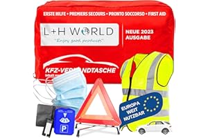 ‎L + H WORLD 7in1 Sicherheit & Erste Hilfe Set Auto 2023 | Notfallset mit Warndreieck Pannenweste Verbandkasten uvm| KFZ Pannenset Pannenhilfe Unfall Zubehör | Auto 2022 ideal als Starter Set