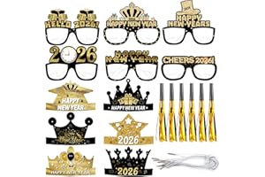 EKUKEON 2026 Silvester Foto Requisiten 18 Stück, Silvester Deko 2026, Silvester Brille 2026, Silvester Hüte, Silvester Tröten, Neujahr Dekoration Requisiten für Erwachsene Kinder