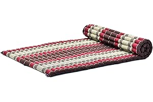 Leewadee Rollable Floor Mat L – Comfortable and Rollable Thai Mattress, Soft Massage Mat Filled with Eco-Friendly Kapok, 190 x 100 cm, brown red
