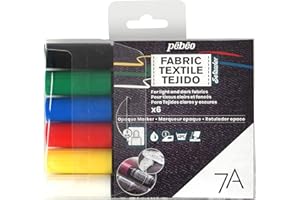 PEBEO Pébéo - Set di 6 pennarelli speciali in tessuto e tessuti scuri e opachi, feltri per tessuti e tessuti scuri e opachi, assortimento basico punta rotonda 4 mm, multicolore 804501