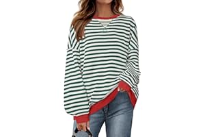 ZESICA Womens Striped Oversized Sweatshirt Long Sleeve Crew Neck Pullover Tops Loose Casual Shirt 2024 Trendy Clothes