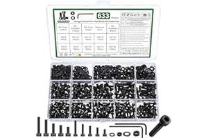 YOUYIDUN Set 633 Pz M3 M4 Viti e Dadi, Kit Bulloni a Testa Cilindrica con Esagono Incassato e Rondelle, DIN912 Viti a Brugola (Nero)