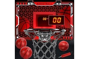 Joellfuner Mini Basketballkorb Indoor Kinder, Mini Basketballkorb fürs Zimmer, LED Basketball Korb mit Elektronische Anzeigetafel, 3 Balls, Tür Basketball Korb Geschenk für Jungen Mädchen 6 7 8 9 10