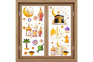 Zonon 80 Pieces Ramadan Window Clings Eid Mubarak Window Stickers Static Ramadan Kareem Window Decals Removable Window Cling Decorations for Ramadan Mubarak Party Classroom Supply, 9 Sheets