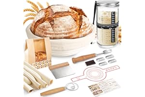 NZQXJXZ Banneton Pain 23cm Set, Panier A Pain en Rotin, 16 Pièces Accessoire pour Faire du Pain, Kit Boulangerie Professionnel Rotin Naturel, Kit Pain au Levain pour Pain et Levain