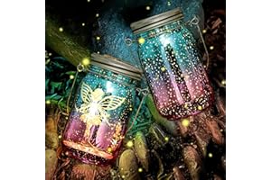 DAZZTIME 2 Pièces Fée de papillon dans un bocal Mason,Lanterne Solaire,Mason Jar Lampe Solaire,Étanche IP44 Décoration Pour Jardin,pour Jardin, Intérieur et Extérieur Décoration