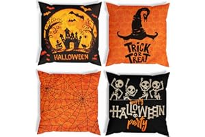 COFLINK 4pc Halloween Decorations Cushion Covers - 18×18 Halloween Throw Cushion Case for Home Sofa Indoor Outdoor Bedroom Vintage Decor