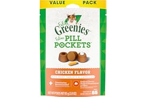 FELINE GREENIES PILL POCKETS for Cats Natural Soft Cat Treats, Chicken Flavor, 3 oz. Pack (85 Treats)