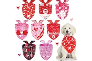 WEEWOODAY 8 Pieces Valentine's Day Dog Bandana Holidays Dog Bandanas Heart Free Kisses Pets Triangle Bibs Cupid Love Lips Washable Dog Pet Scarf for Pets Festival Costume Supply (Heart Pattern,Medium)