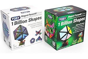 TOSY Magnet Pyramid - 1 Cube Transforms into 1 Billion Shapes, 12 pieces, 243 Magnets, Glowing, Christmas Stocking Stuffers Gift for Kids, Holographic Design, Creative Puzzle STEM Toy, Mixed Set