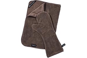 CANICOAT® Hundehandtuch Seccare mit Handschuh im Set, Oeko-TEX® Zertifiziert, saugstark & schnell trocknendes Microfaser. (S/M, Braun)