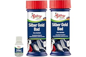 ‎POLIBOY ... PFLEGT WIE NEU POLIBOY Silber Gold Bad - Tauchbad zur Glanzauffrischung – Entfernt dunkle Anlaufstellen und schenkt Schmuck neuen Glanz - 2 x 375 ml – inkl. Produktprobe - Made in Germany