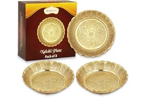 Shubhkart Solid Brass Nakshi Plate Set for Puja, Decoration (Large 11 cm, Pack of 3, Solid Brass)