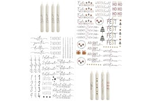 CL&MH 2 Stück Adventskerze Tattoo Kerze Aufkleber Kerzen Design Adventskalender Weihnachten Adventskranz,Frohe Weihnachten Advent Wintertraum Winterlicht Ho Ho Ho Adventszeit, für Kerzen/Keramik DIN A4
