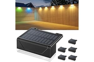 ELLASAY Solar Garden Lights for Fence: 3000K Warm White & 7 RGB Colours Fence Lights Solar Powered - IP65 Waterproof - Easy Stick on Wall Deck Patio 6 Pack
